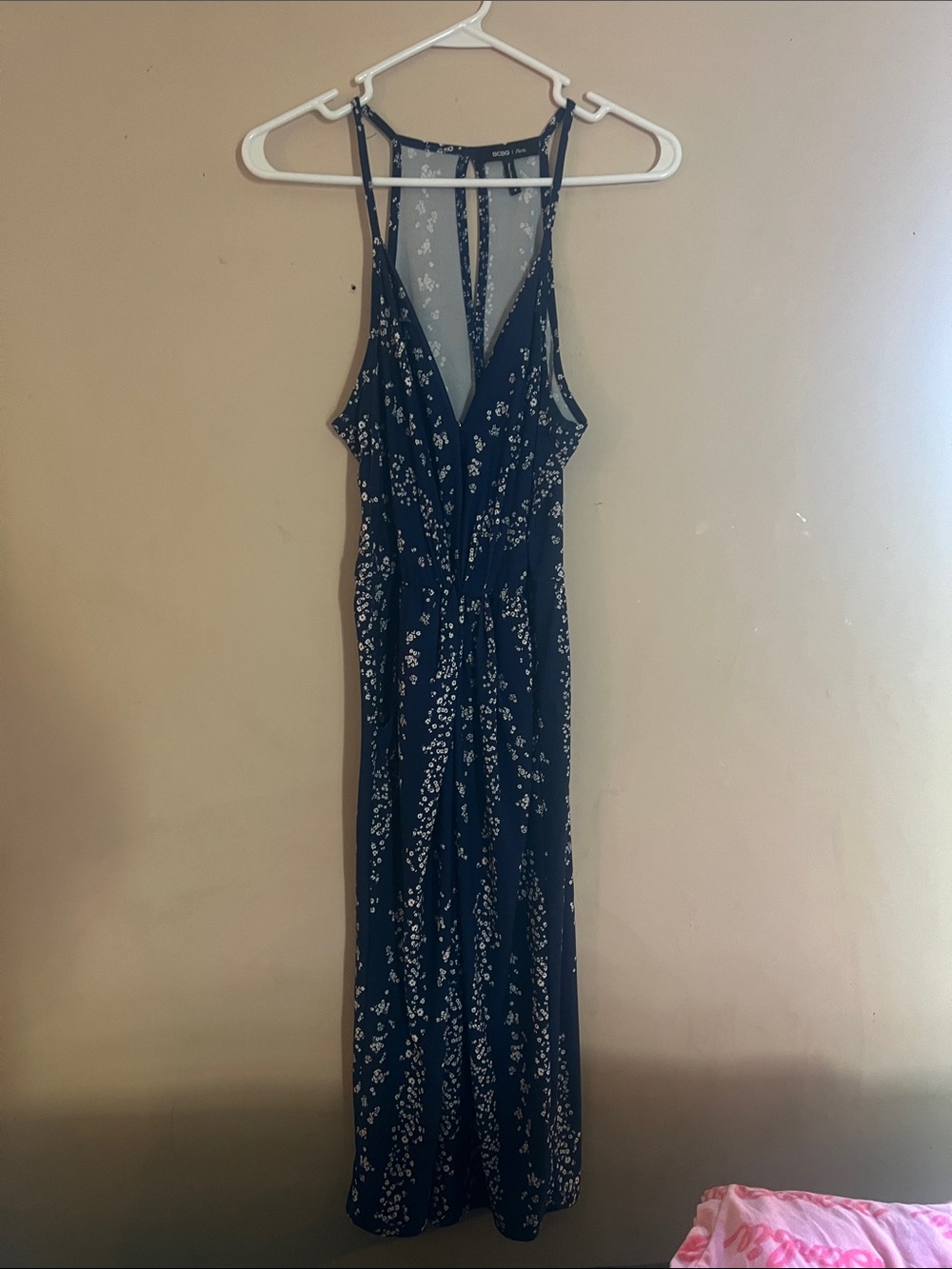 BCBG Paris Navy and White Floral Slip Dress